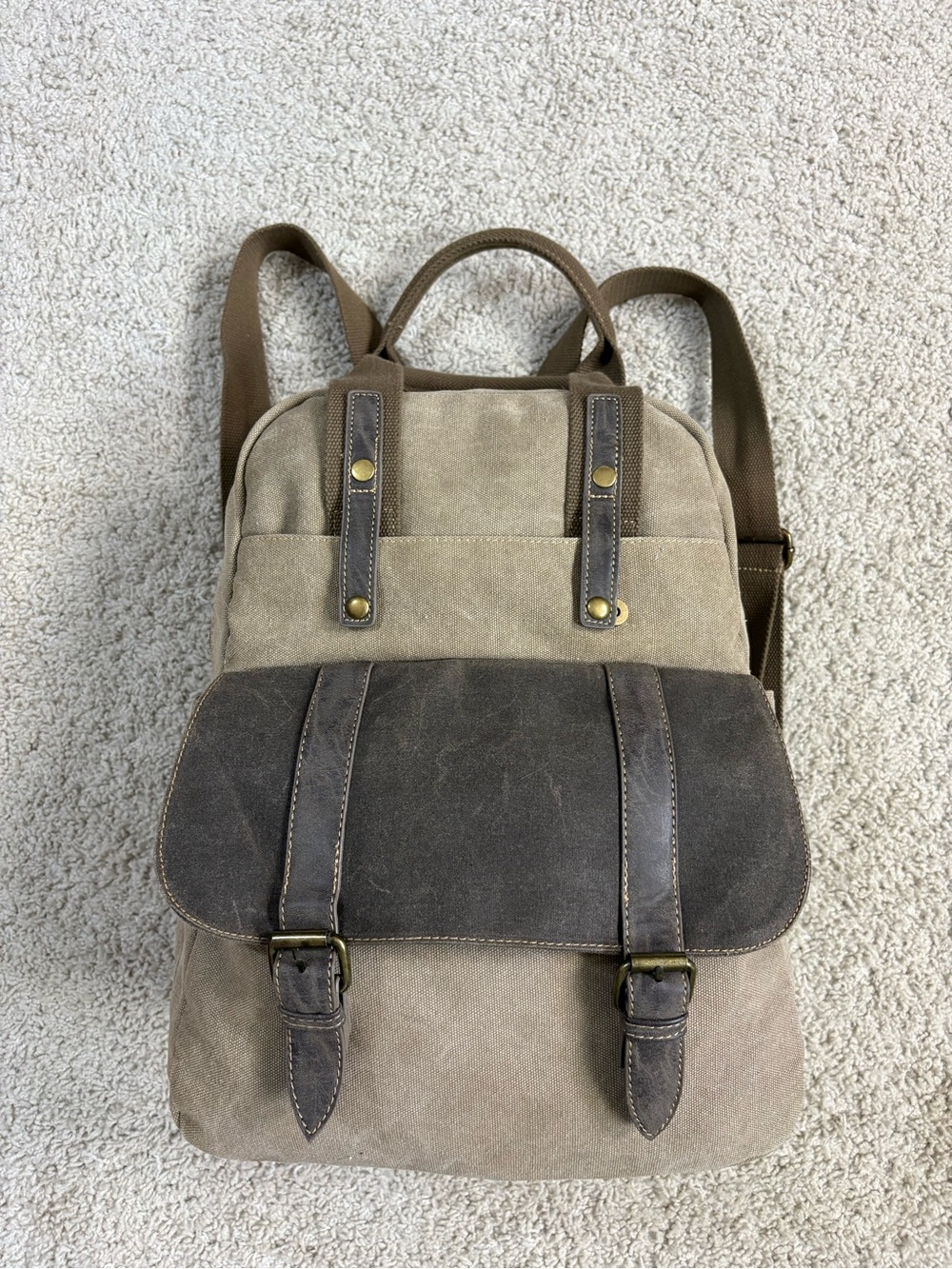CARGOIT Recycled MILITARY Style CANVAS & LEATHER Convertible BACKPACK Bag TOTE